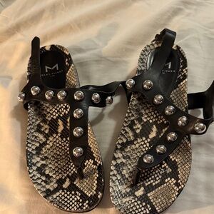 Marc Fisher Black and Snake Print Studded Sandals